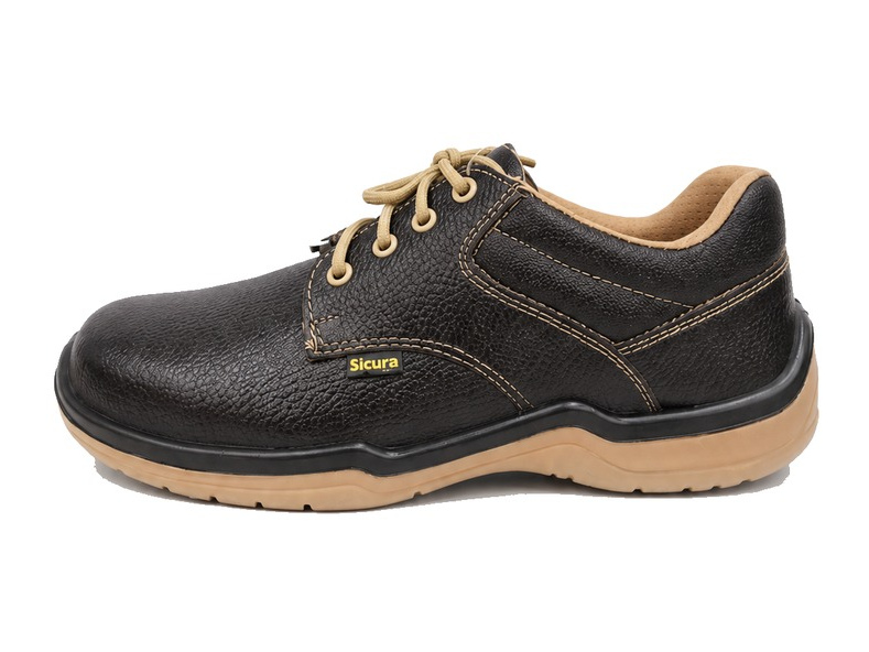 SICURA black lace-up safety shoe with tan sole